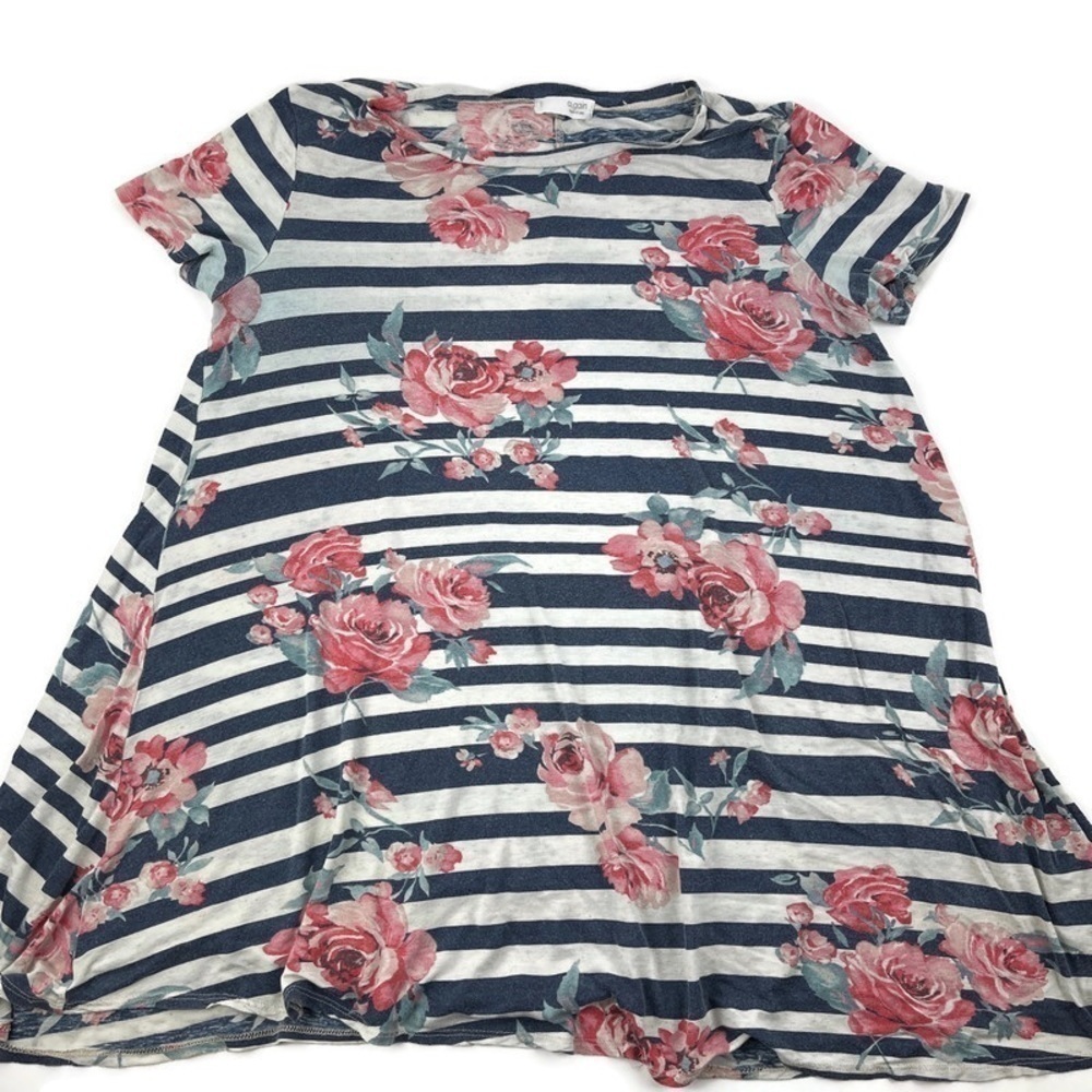 A.gain Womens Blouse White Blue Stripes Floral
